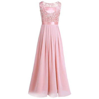 Simple Chiffon A-Line Bridesmaid Dresses | Scoop Sleeveless Lace Appliques Long Formal Dresses_5