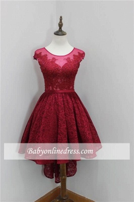 Elegant Lace Appliques Short Sleeveless Hi-Lo Homecoming Dress with Beadings_2