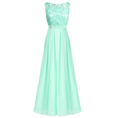 Simple Chiffon A-Line Bridesmaid Dresses | Scoop Sleeveless Lace Appliques Long Formal Dresses_4