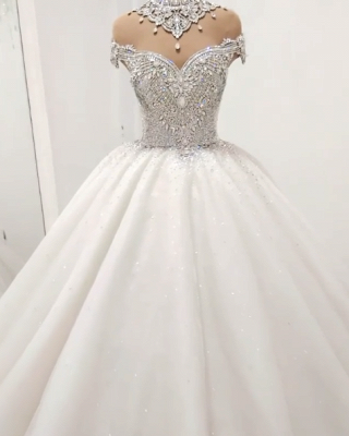 Luxury Crystals Ball Gown Wedding Dresses | Shiny High Neck Bridal Gowns BC1116_3