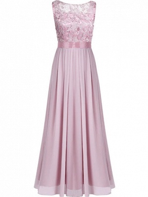 Simple Chiffon A-Line Bridesmaid Dresses | Scoop Sleeveless Lace Appliques Long Formal Dresses_1