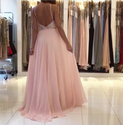 New Crystals Pink Prom Dresses | Halter Neck A-line Formal Dresses_3