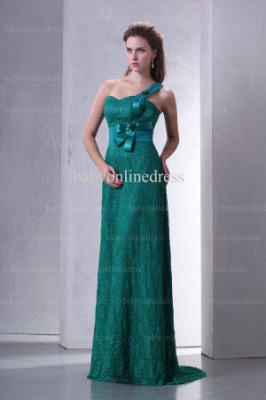 Affordable 2021 Prom Dresses One Shoulder Applique Bowknot Green Lace Dress BO0584_1