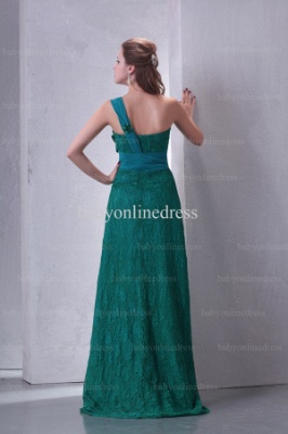 Affordable 2021 Prom Dresses One Shoulder Applique Bowknot Green Lace Dress BO0584_2