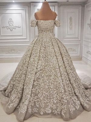 Geogrous Floral Ball Gown Wedding Dresses | Off The Shoulder Lace Bridal Gowns_1