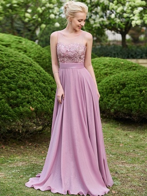 Exquisite Chiffon A-Line Bridesmaid Dresses | Sheer Neck Sleevelesss Lace Appliques Long Prom Dresses_1