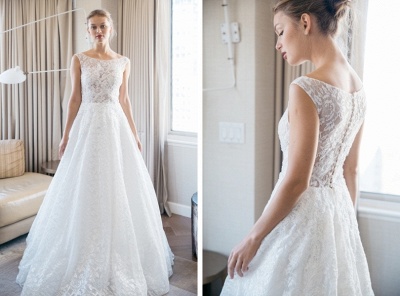 Sleeveless Scoop-neckline Floor-length Lace Simple A-line Wedding Dress_3