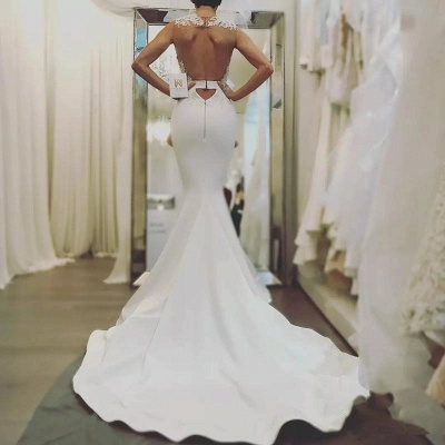 Elegant Mermaid Wedding Dresses | Sheer Neck Sleeveless Lace Appliques Long Bridal Gowns_3