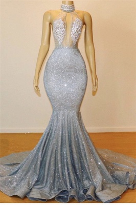 Elegant Halter Sleeveless Prom Dresses | Mermaid Lace Appliques Evening Gowns BC0679_1