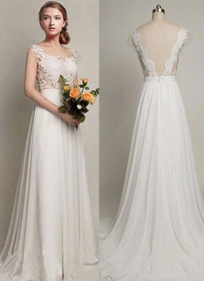Sweep-Train Simple Lace A-line Straps Backless Wedding Dress_3
