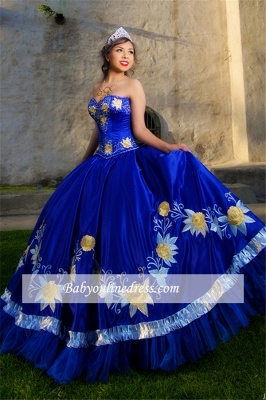 Charming Sweetheart Royal-Blue Embroidery Ball-Gown XV Dresses_4