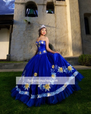Charming Sweetheart Royal-Blue Embroidery Ball-Gown XV Dresses_1
