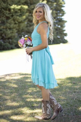 2021 Country Short Bridesmaid Dresses Chiffon Halter Neck Tiers Summer Wedding Party Dress_5