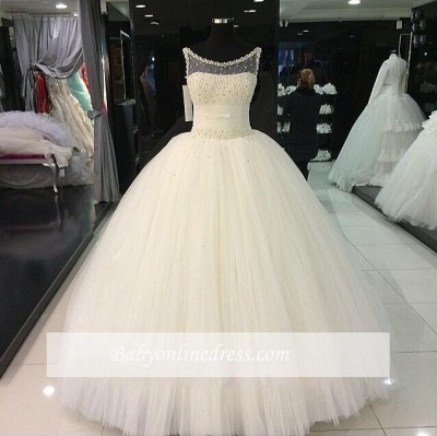 Gorgeous Princess Sleeveless Bridal Gowns Tulle Pearls Beadings Wedding Dresses_1