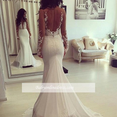 Elegant Mermaid Wedding Dresses | Long Sleeves Backless Bridal Gowns_1