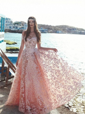 Exquisite Off-The-Shoulder Pink Floral Prom Dresses | Beaded Appliques A-Line Evening Dresses_1