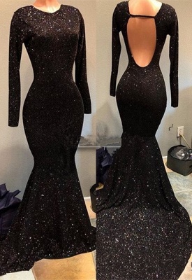 Black Sequins 2021 Prom Dress | Long Sleeve Evening Gowns On Sale BA9023_1