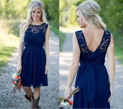 Navy Blue Lace Short Bridesmaid Dresses_3