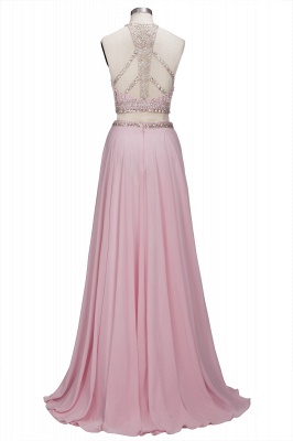 Sparkly Heavy Beaded Two Pieces Prom Dresses | Pink Halter Crystal Chiffon A-Line Evening Dresses_3