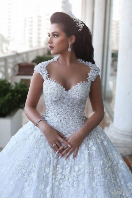 2021 Ball Gown Wedding Dresses 3D-Floral Appliques Beaded Luxury Bridal Gowns_1