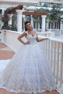 2021 Ball Gown Wedding Dresses 3D-Floral Appliques Beaded Luxury Bridal Gowns_3