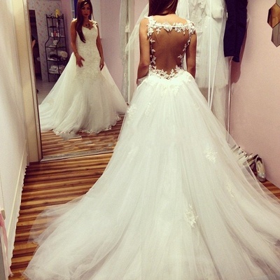 Elegant Mermaid Backless Wedding Dresses | Lace Appliques With Detachable Train_3