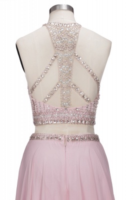 Sparkly Heavy Beaded Two Pieces Prom Dresses | Pink Halter Crystal Chiffon A-Line Evening Dresses_7