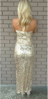 Strapless Sequined Sexy Evening Dresses 2021 Side Slit Ankle-Length Prom Gowns_2