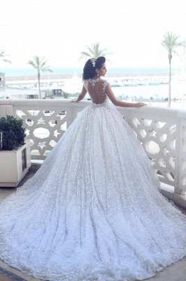 2021 Ball Gown Wedding Dresses 3D-Floral Appliques Beaded Luxury Bridal Gowns_5