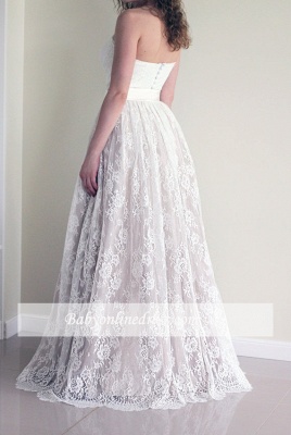 Simple Sweetheart strapless A-line Sleeveless Lace Sash Wedding Dress_1