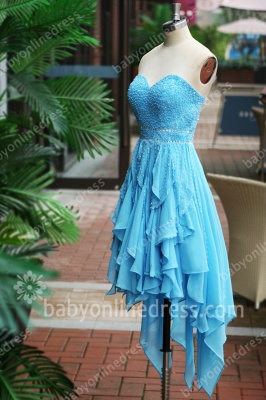 Blue Cocktail Dresses 2021 Sweetheart Sleeveless Cascading Ruffles Beading Sequins Charming Zipper Hi-lo Homecoming Gown_3