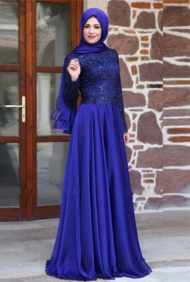 2021 Long Sleeves Evening Gowns Muslim Arabic Chiffon Formal Long Party Dresses_1