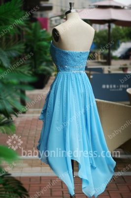 Blue Cocktail Dresses 2021 Sweetheart Sleeveless Cascading Ruffles Beading Sequins Charming Zipper Hi-lo Homecoming Gown_6