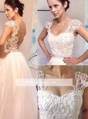 New Arrival Vintage White A-line Floor Length Pearls Backless Straps Wedding Dresses_1