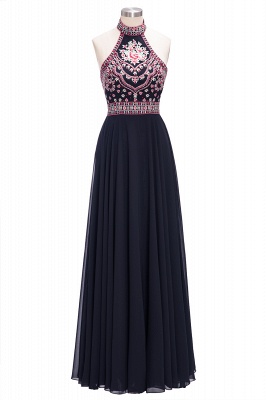 Elegant Halter Embroidery A-Line Chiffon Prom Dress | Sexy Long Evening Dresses Open Back_2