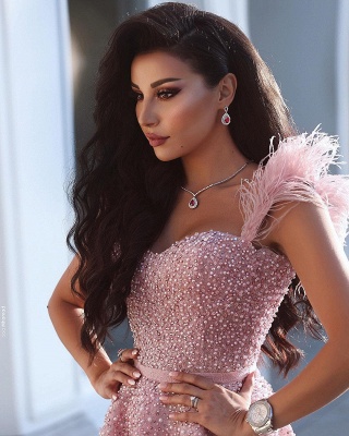 Pink Beading A-Line Homecoming Dress | Luxury Feather Short Party Dress BC0668_3