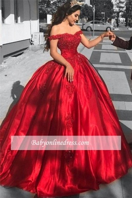 Red Gown Ball Off-the-Shoulder Evening Dress_3