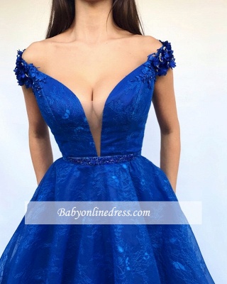 Charming V-neck Cap-sleeves Prom Dresses | Ball Gown Appliques 2021 Evening Dresses_1