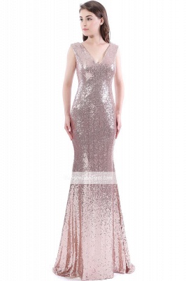 Simple Mermaid V-Neck Prom Dresses 2021 Sequins Long Evening Dresses_6
