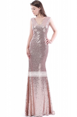Simple Mermaid V-Neck Prom Dresses 2021 Sequins Long Evening Dresses_2