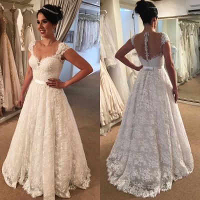 Modern Capped Sleeves Wedding Dress | Elegant Lace A-line Bridal Gowns_3