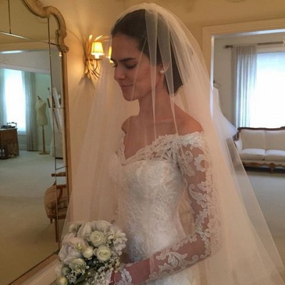 Off-the-shoulder Wedding Dresses | V-neck Long Sleeves Lace Bridal Gowns_6