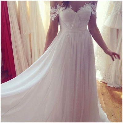 2021 Beach Wedding Dresses Off the Shoulder Lace Appliques Summer Elegant Bridal Gowns_4