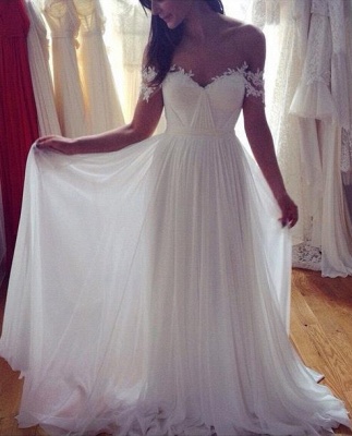 2021 Beach Wedding Dresses Off the Shoulder Lace Appliques Summer Elegant Bridal Gowns_1
