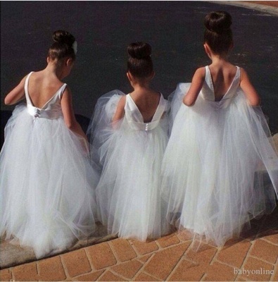 2021 White Tulle Flower Girl's Dresses Puffy Skirt Long Girl's Formal Occasion Dresses_2