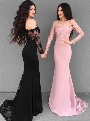 Chic Lace Mermaid Evening Dresses | Off-The-Shoulder Long Sleeves Bridesmaid Dresses_2
