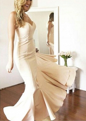 2021 Simple Mermaid Prom Dresses Nude Color Sweetheart Neck Evening Gowns_5