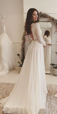 Sexy Chiffon Long-Sleeves Lace V-neck Wedding Dresses_3
