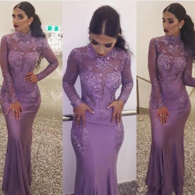 Sexy Illusion Lace Evening Gowns | High Neck Long Sleeves Formal Dresses_3