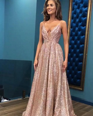 Sexy Spaghetti Straps Prom Dresses | Shiny Sequin Long Party Dress_1